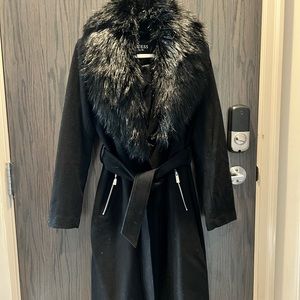 Guess Black Winter Coat w/ Faux Fur Collar